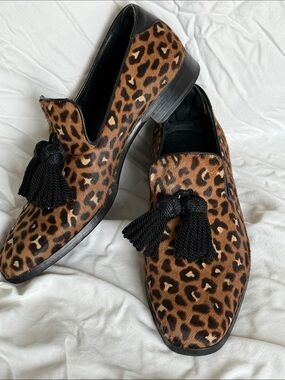 Jimmy Choo Leopard-Print Tassel Loafers in Brown and Black